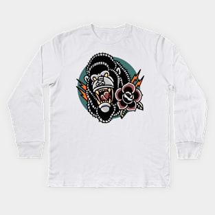 gorilla and rose tattoo Kids Long Sleeve T-Shirt